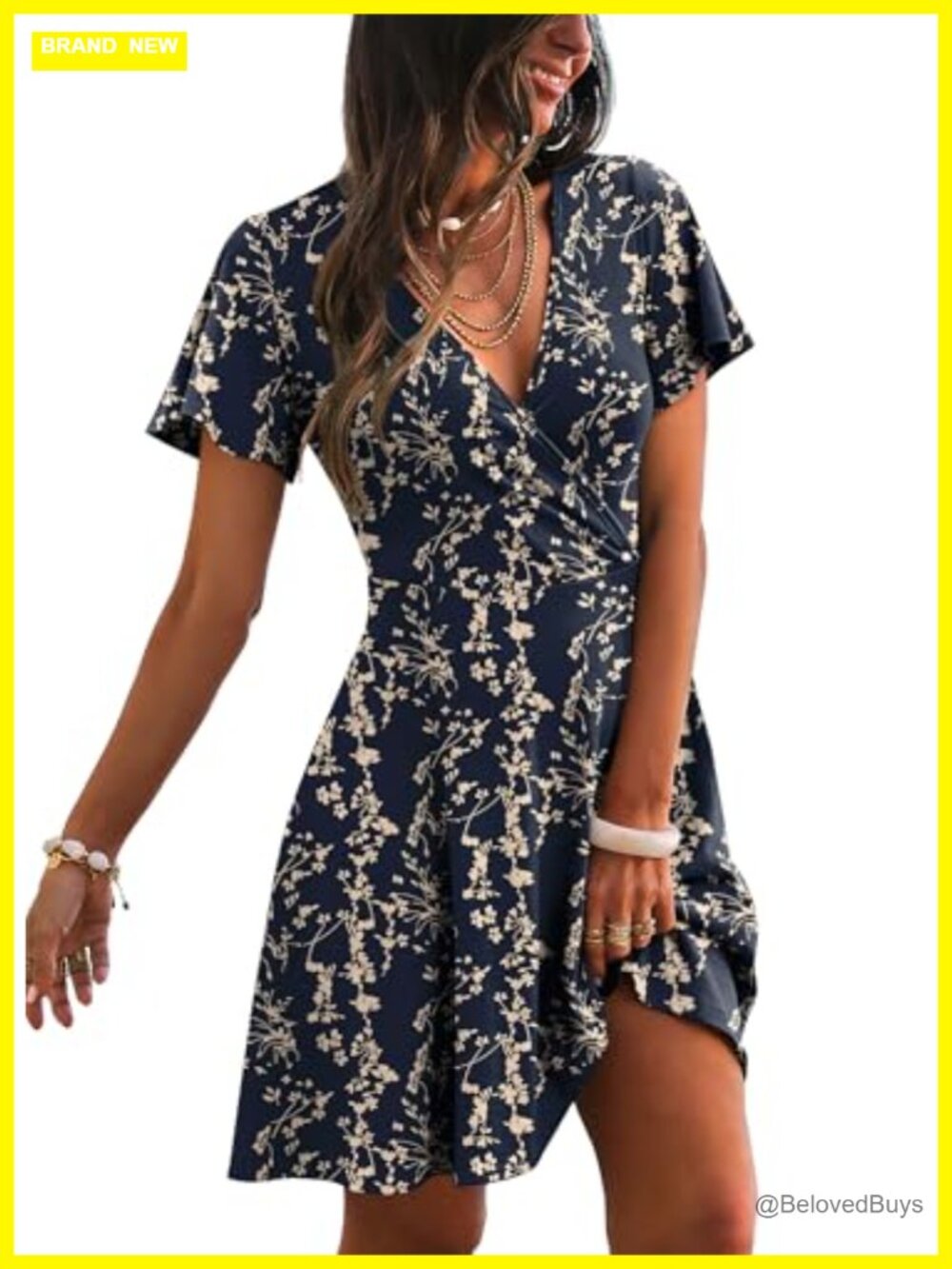 Wrap V Neck Ruffle Sleeve A-Line Summer Dress